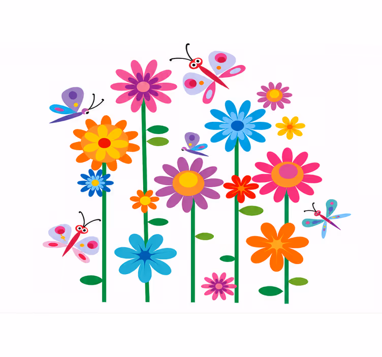 Çocuk odası stor perde neşeli çiçekler - TenStickers