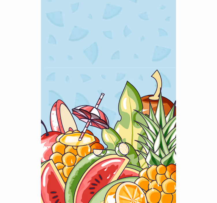 Tropikal meyve keyfi meyve ve sebzeler stor perde - TenStickers