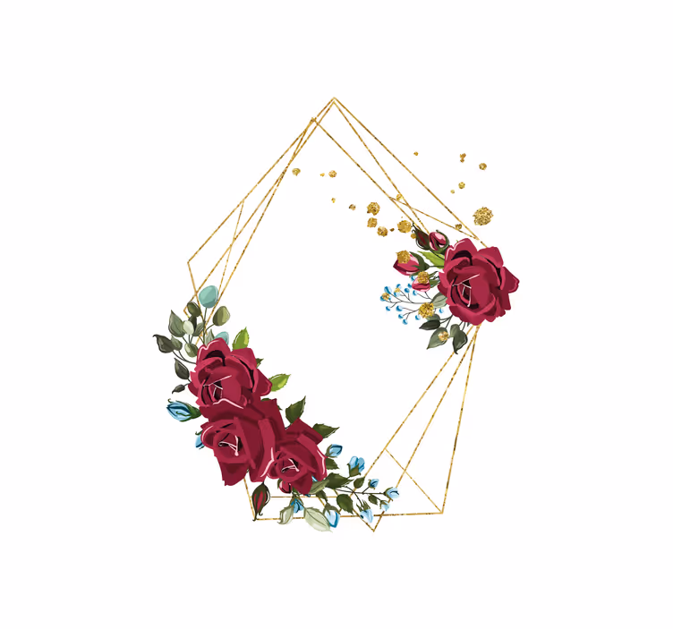 çiçek altın geometrik çerçeve çiçek Stor perde - TenStickers
