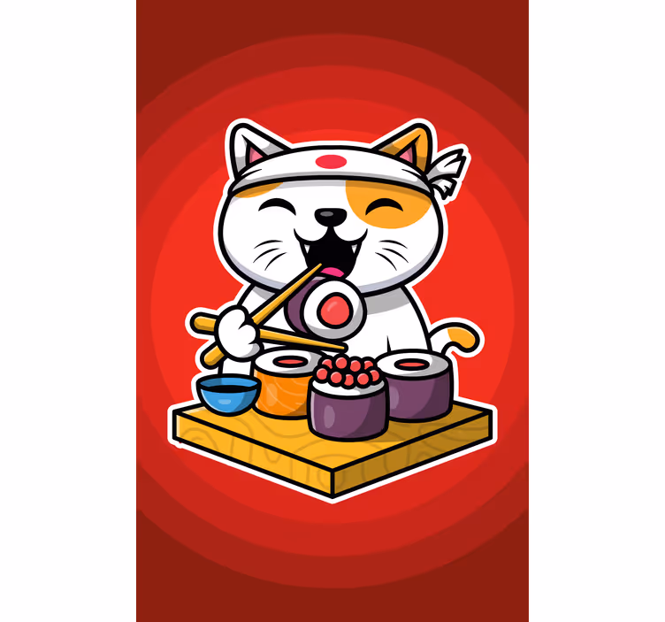 Aç kedi, yemek, suşi, çocuklar, Stor perde - TenStickers