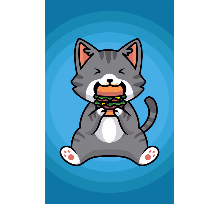 Mutlu kedi yemek yiyor hayvanlar stor perde - TenStickers
