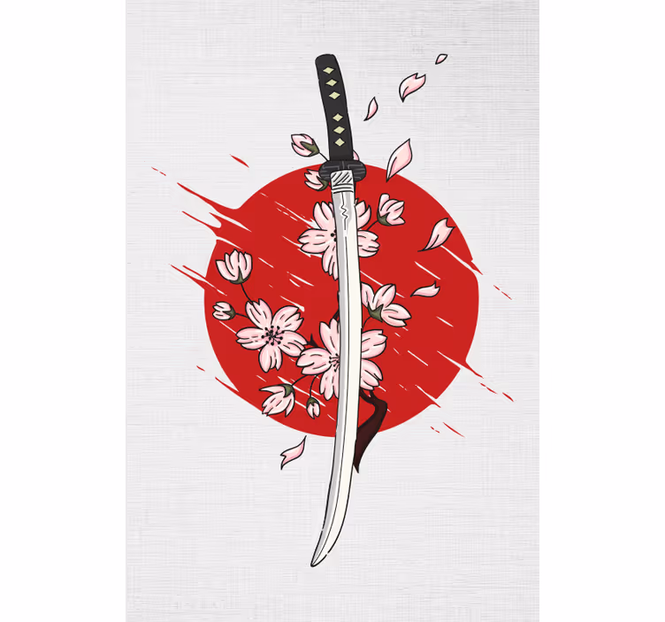 Japon kılıcı ve sakura orijinal stor perde - TenStickers