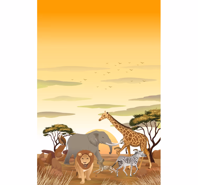 Afrika karikatür manzara çeşitli hayvan Stor perde - TenStickers
