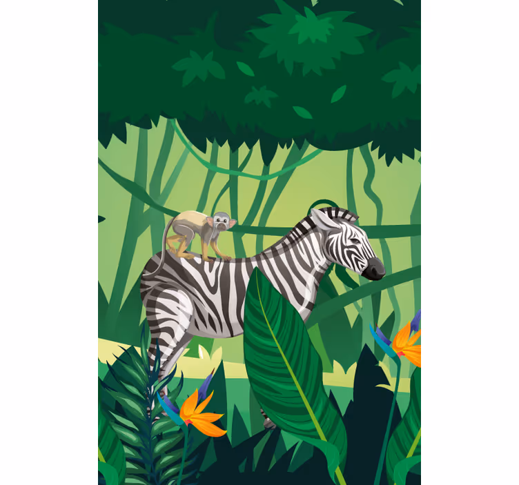 Maymunlu zebra hayvanlar stor perde - TenStickers