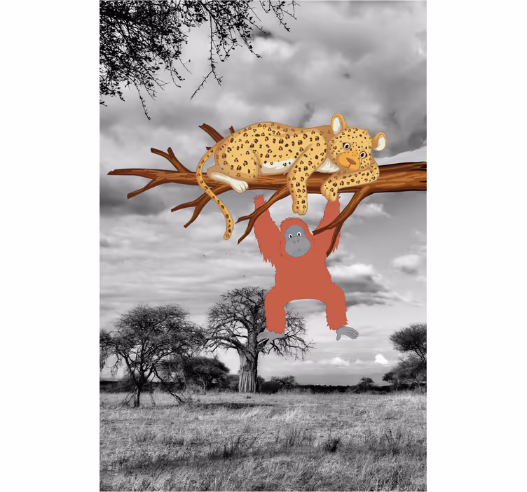 Leopar ve orangutan hayvanlar stor perde - TenStickers