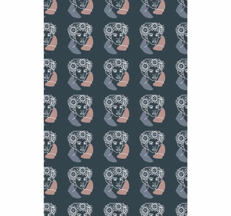 Soyut çiçekli yüzler desenli stor perde - TenStickers