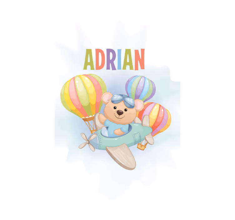 Uçakta ismi olan ayı çocuk odası stor perde - TenStickers