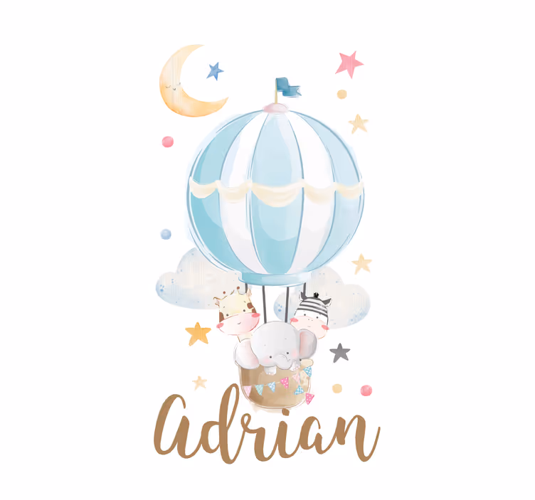 Yıldızlar ve bulutlar ile balon üzerinde hayvanlar Stor perde - TenStickers