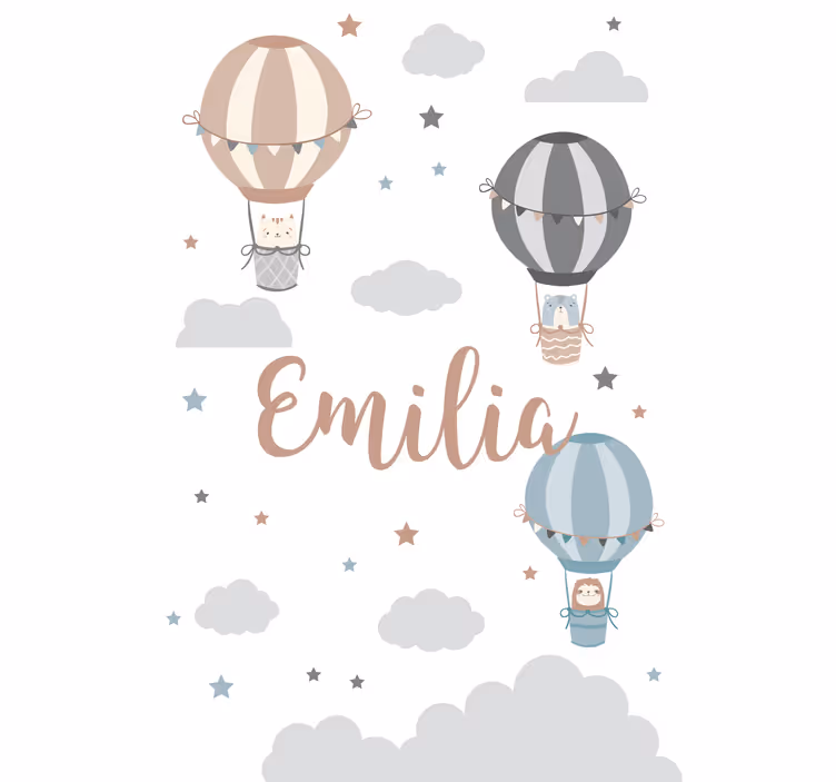 Pastel renkli balonlar ve bulutlar stor perde - TenStickers