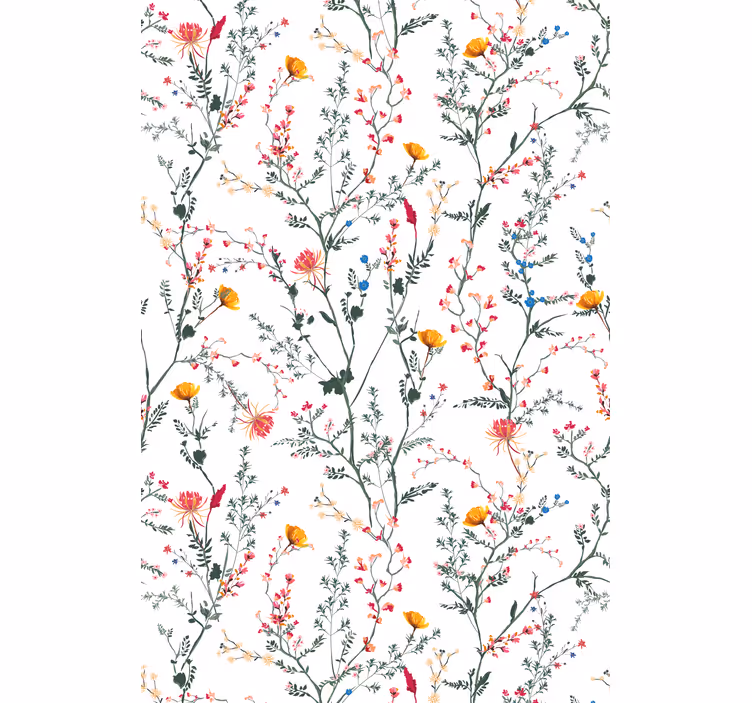 çiçekli kuş deseni çiçekler ve bitkiler stor perde - TenStickers