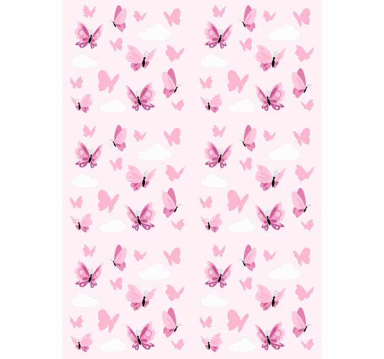 Pembe çırpınışlar ve bulutlar kelebek stor perde - TenStickers