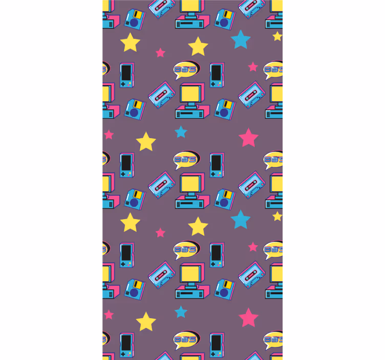 Retro oyun simgeleri geek desenli stor perde - TenStickers