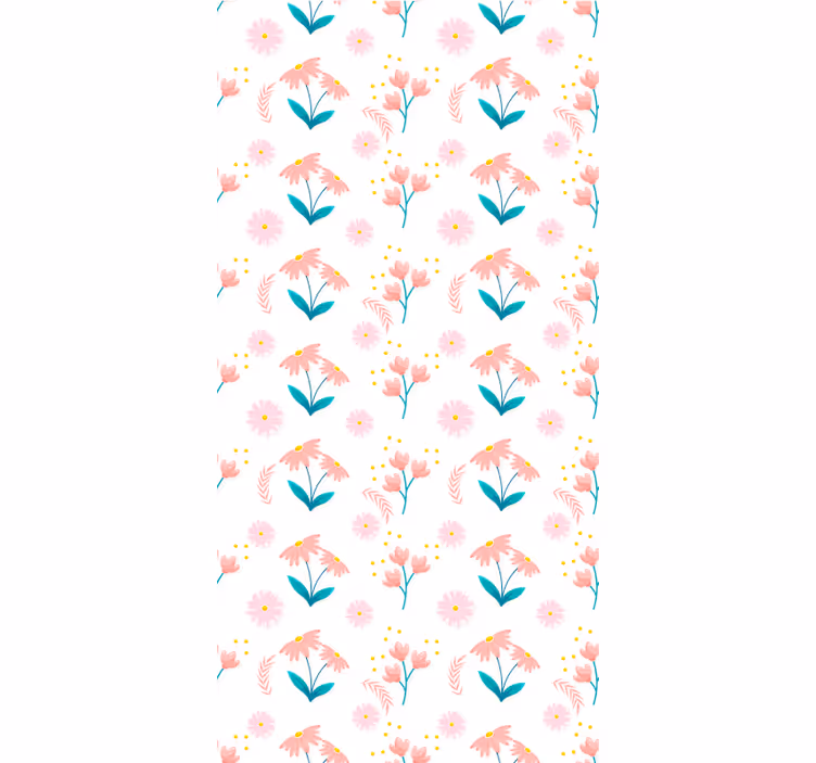 Pembe ekinezya deseni çiçekler ve bitkiler stor perde - TenStickers