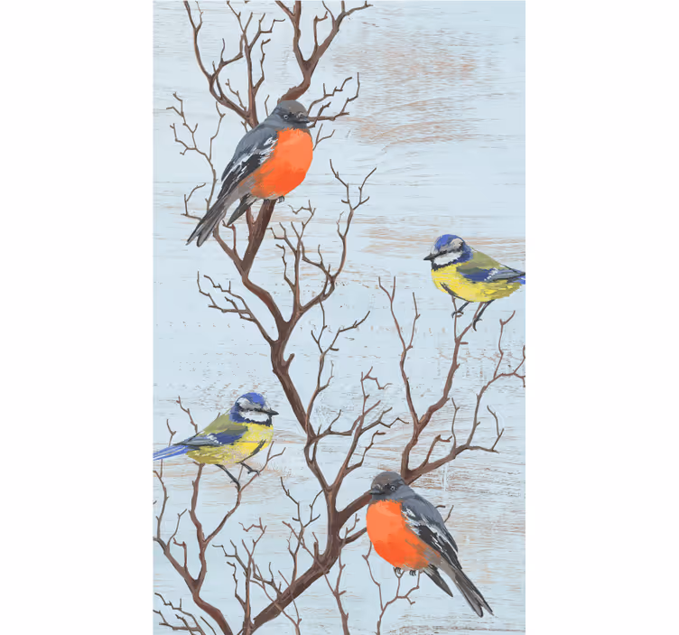 Kuşlar klasik Stor perde ile mavi vintage ağaçlar - TenStickers