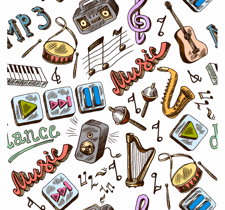 Müzik deseni eğlenceli stor perde - TenStickers