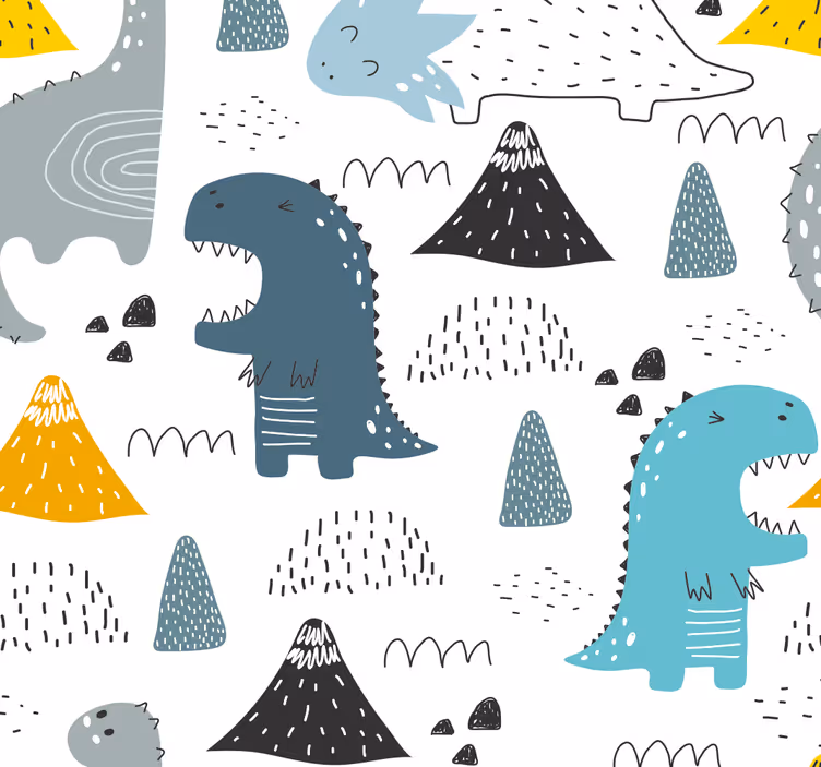 İskandinav deseni dinozor stor perde - TenStickers