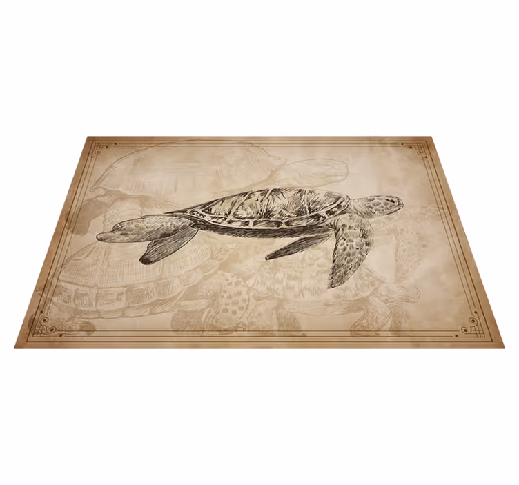 Sepya elle çizilmiş kaplumbağa hayvan placemats - TenStickers