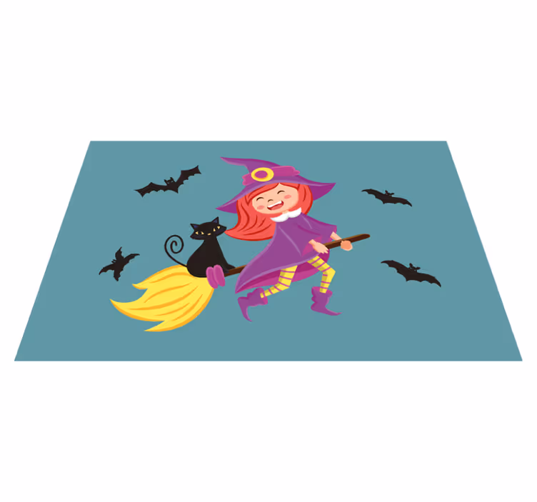 Kara kedi halloween placemats ile uçan cadı - TenStickers