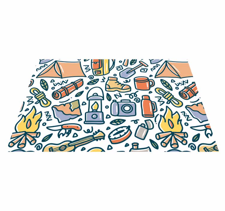 Elle çizilmiş dağ ve kamp malzemeleri placemats - TenStickers