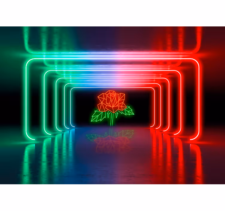 Neon gül 3d efekti duvar resmi - TenStickers