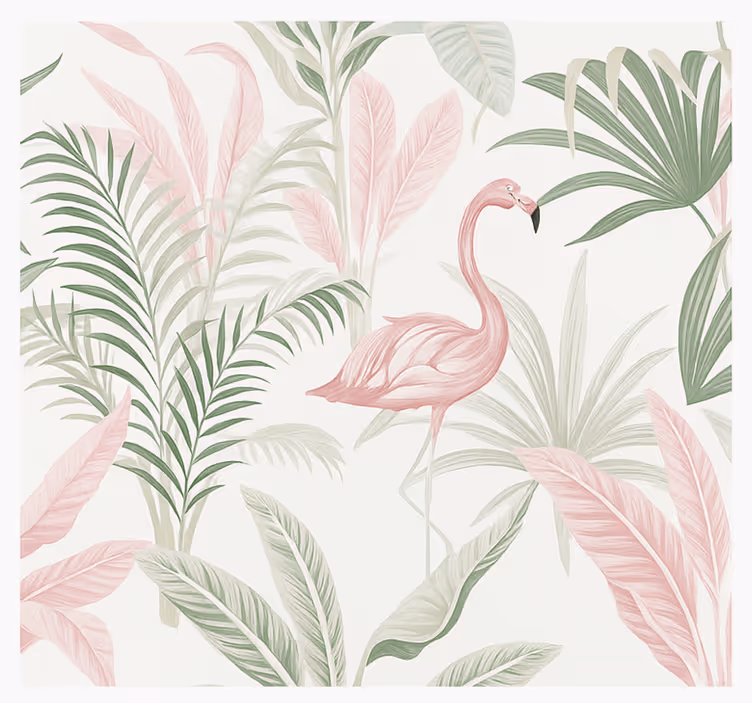 Tropikal flamingo vahası oturma odası duvar reslim - TenStickers