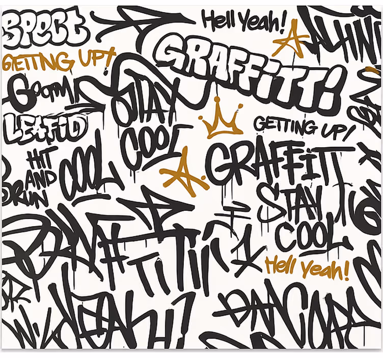 Siyah beyaz grafiti genç yatak odası duvar reslim - TenStickers