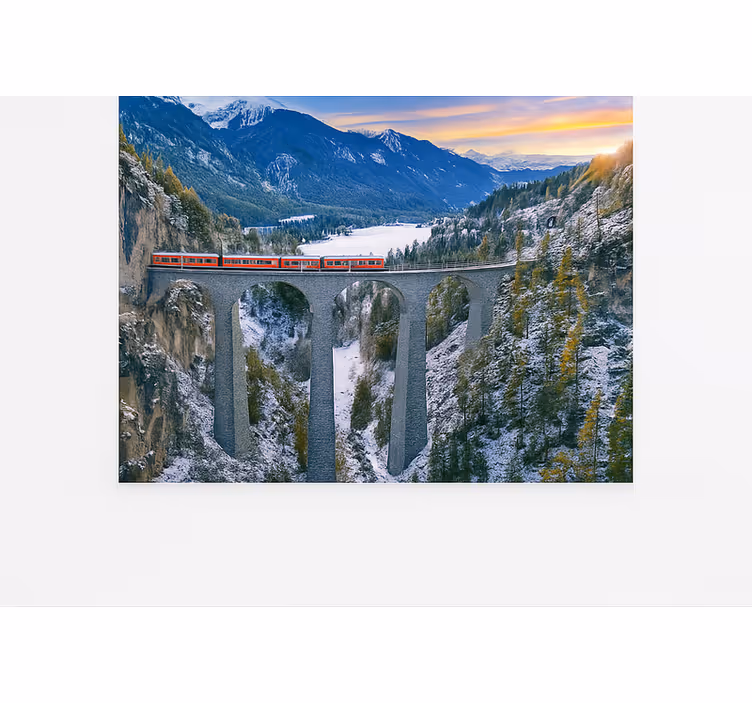 İsviçre treni landwasser viyadüğü'nde dağ duvar resim - TenStickers