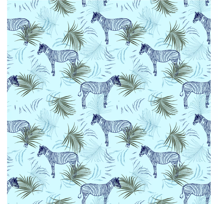 Afrika tarzı duvar resmi - zebra mavi palmiye deseni - TenStickers
