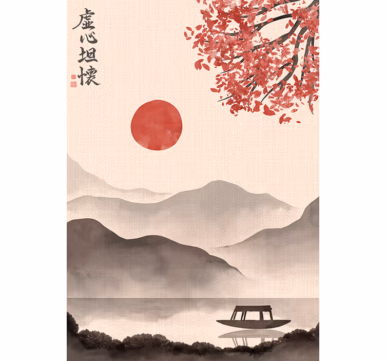 Bej duvar reslim japandi tarzında dekorasyon - TenStickers