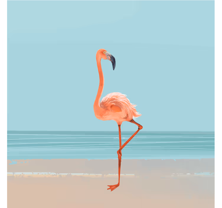 Mavi duvar resmi - kumsalda flamingo resmi - TenStickers