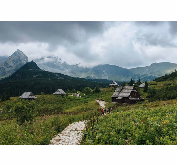 Yeşil duvar reslim tatra dağları'ndaki ahşap evler - TenStickers