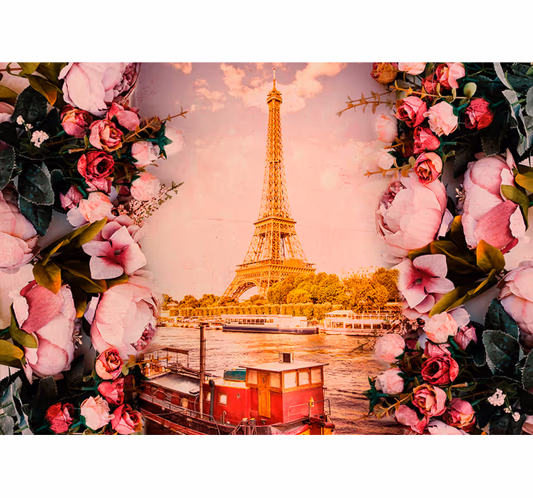 Eyfel kulesi ve çiçekler paris duvar resmi - TenStickers