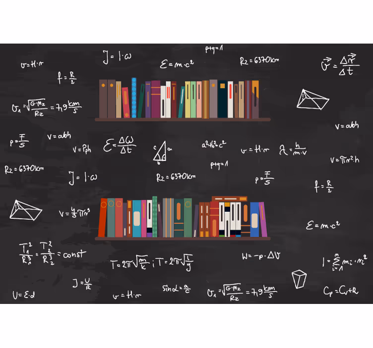 Kitaplık ve matematik formülleri duvar resmi - TenStickers