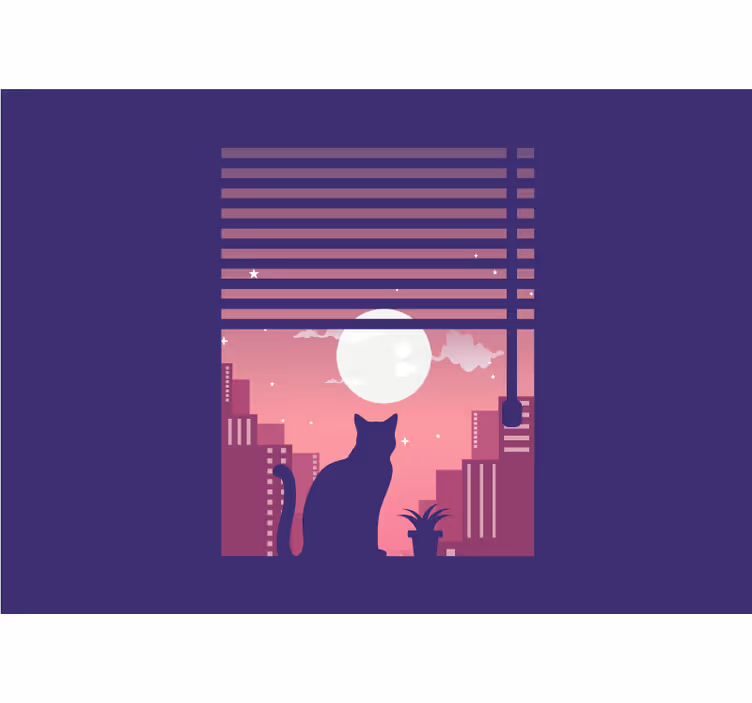 Kedi gece şehir logosu oturma odası duvar resmi - TenStickers