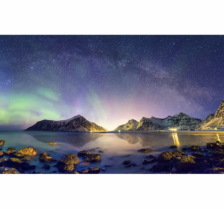 Aurora borealis ile kar dağı duvar kağıdı - TenStickers