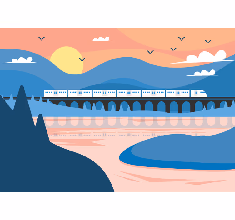 Şehir ve Ülke duvar resim - köprü Üzerinde tren - TenStickers