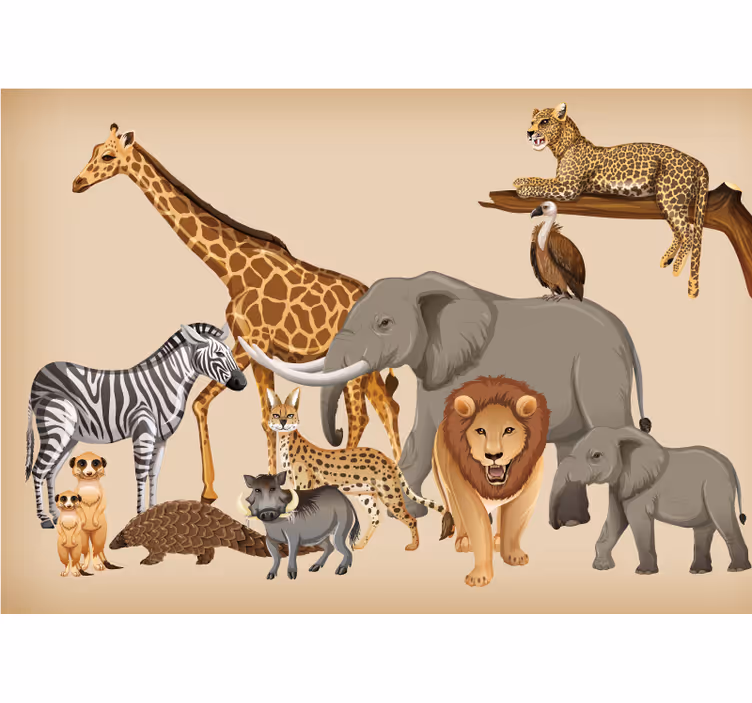 Ağaç üzerinde leopar farklı hayvanlar duvar kağıdı - TenStickers