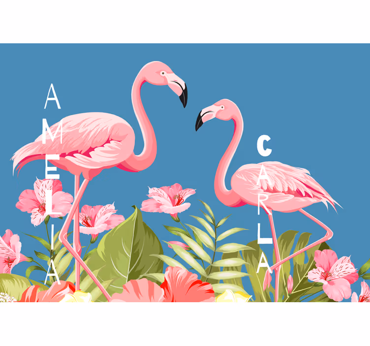 Mavi arka plan ile flamingolar duvar resmi - TenStickers