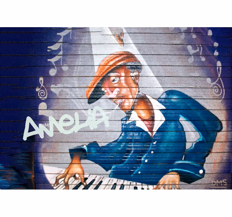 şapkalı müzisyen kentsel sanat duvar resim - TenStickers