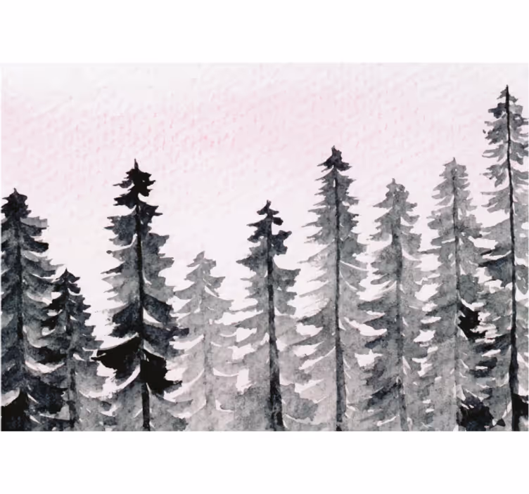 Aquarell ahşap orman gri orman duvar kağıdı - TenStickers