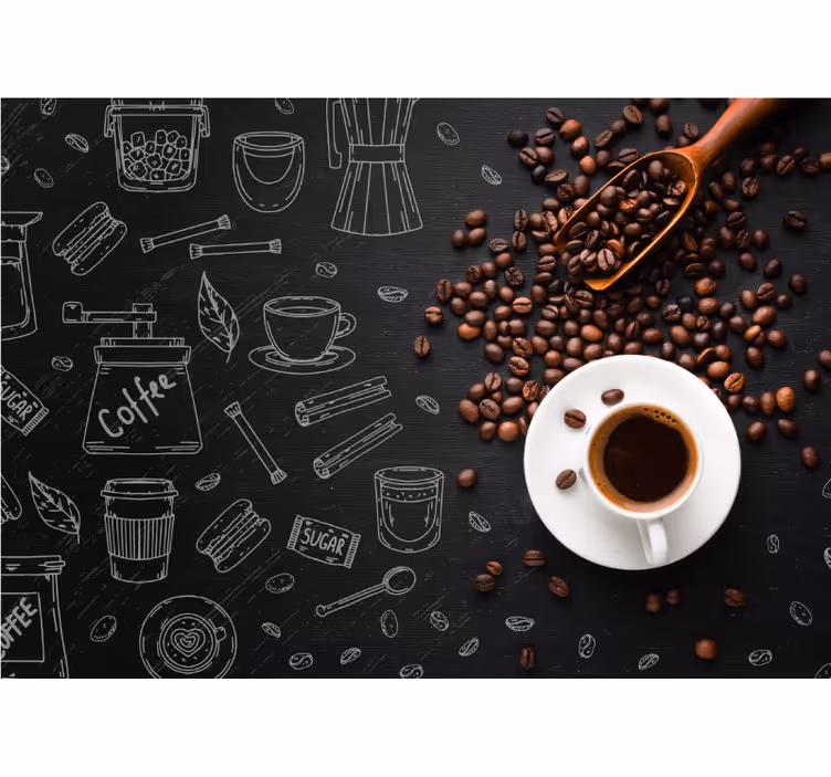 Kahve çekirdekleri ve karalamalar duvar kağıdı - TenStickers