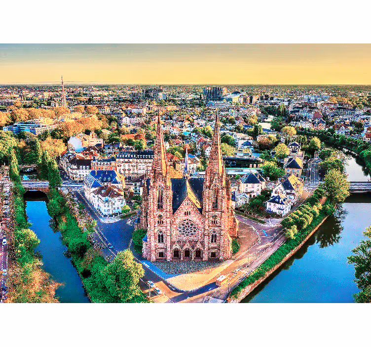 Havadan görünüşlü katedral şehir ve ülke duvar resim - TenStickers