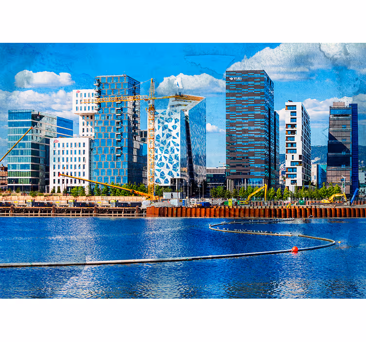 Oslo city gündüz güneşli nehir duvar kağıdı - TenStickers