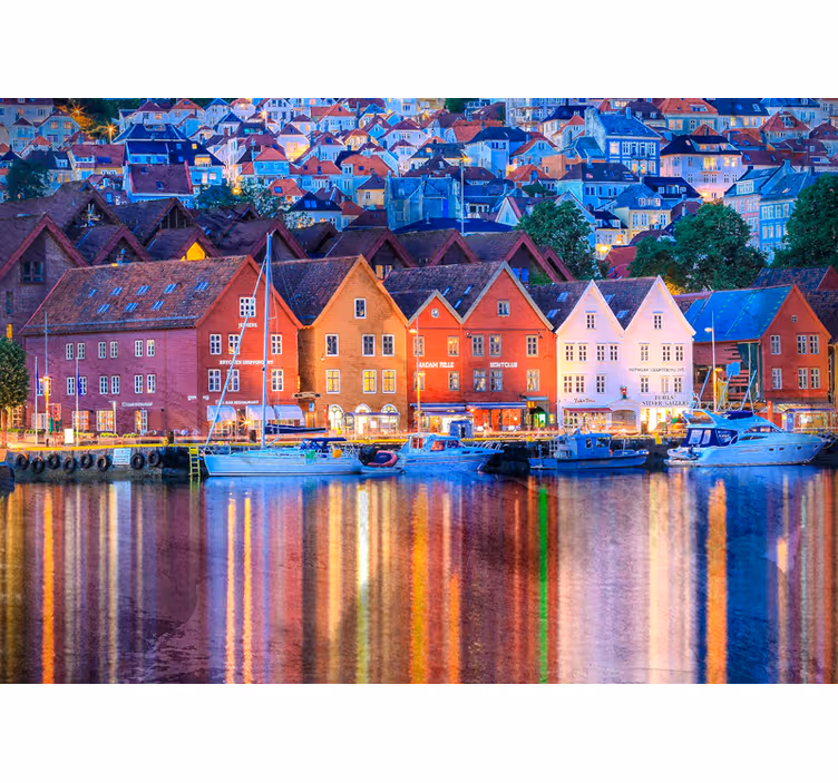 Bergen city akşam nehir duvar kağıdı - TenStickers