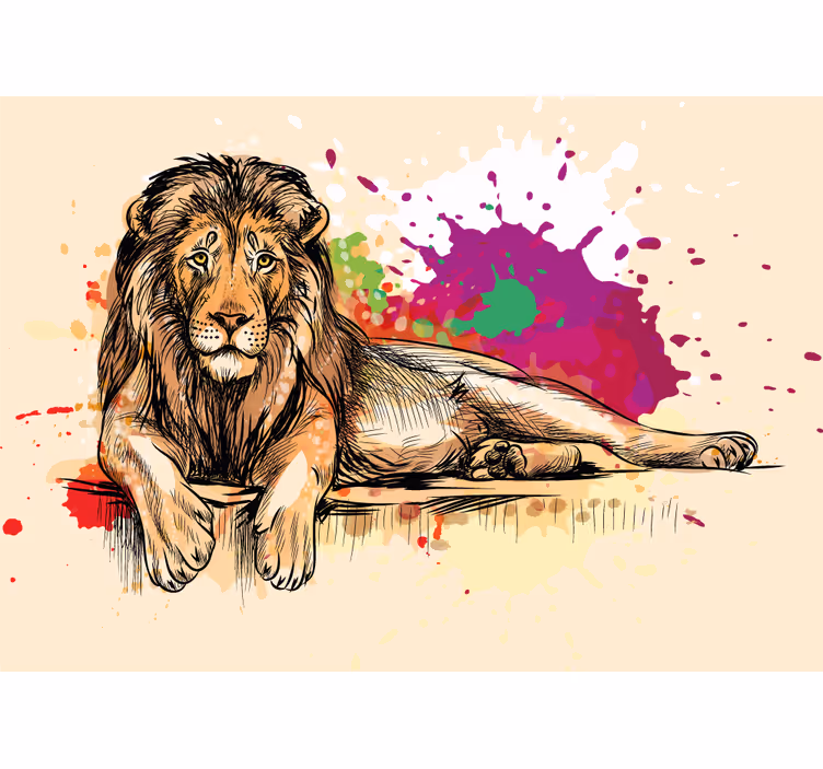 Sıçrama renkli aslan duvar resmi - TenStickers