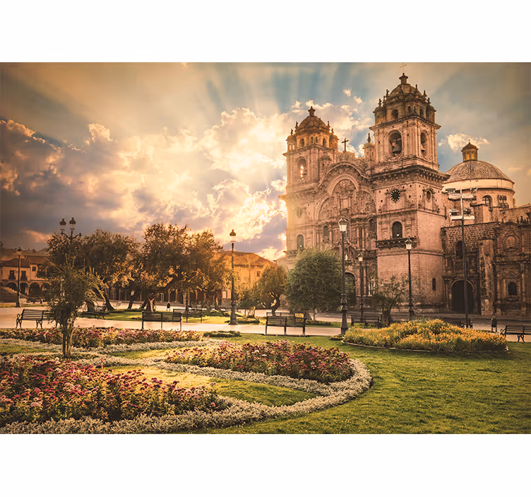 Cusco katedrali gün batımı Şehir ve Ülke duvar resim - TenStickers