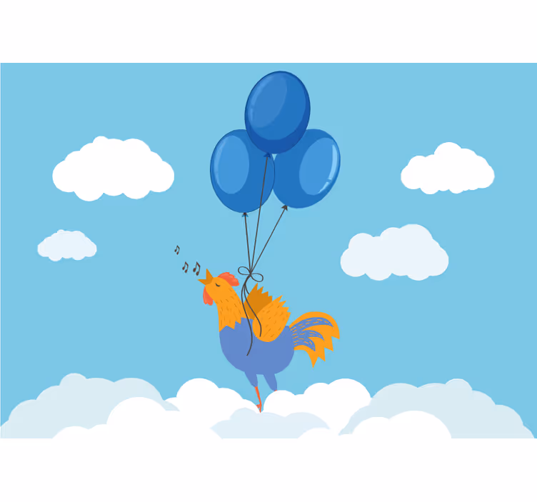 Mavi balonlu uçan civciv duvar kağıdı - TenStickers