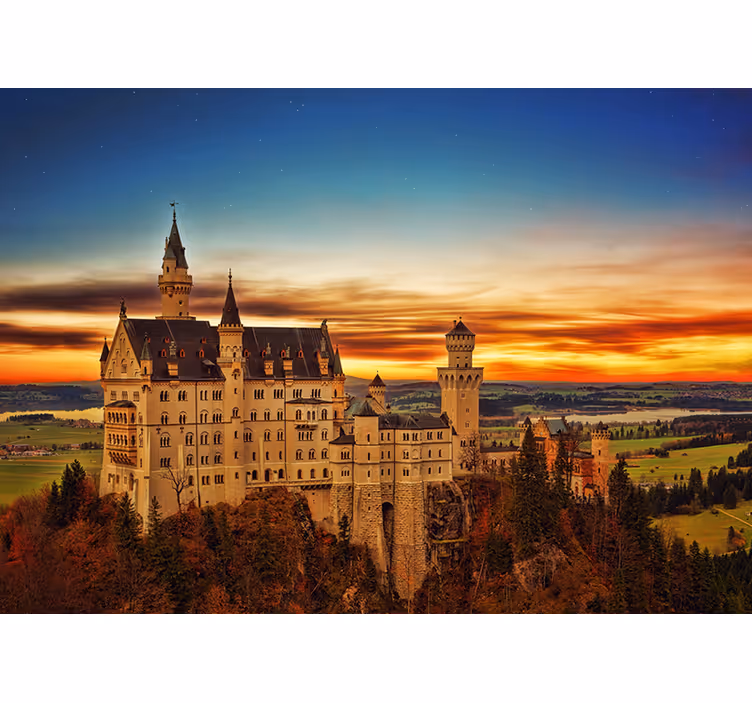 Neuschwanstein Şatosu gün batımı şehir ve ülke duvar resim - TenStickers