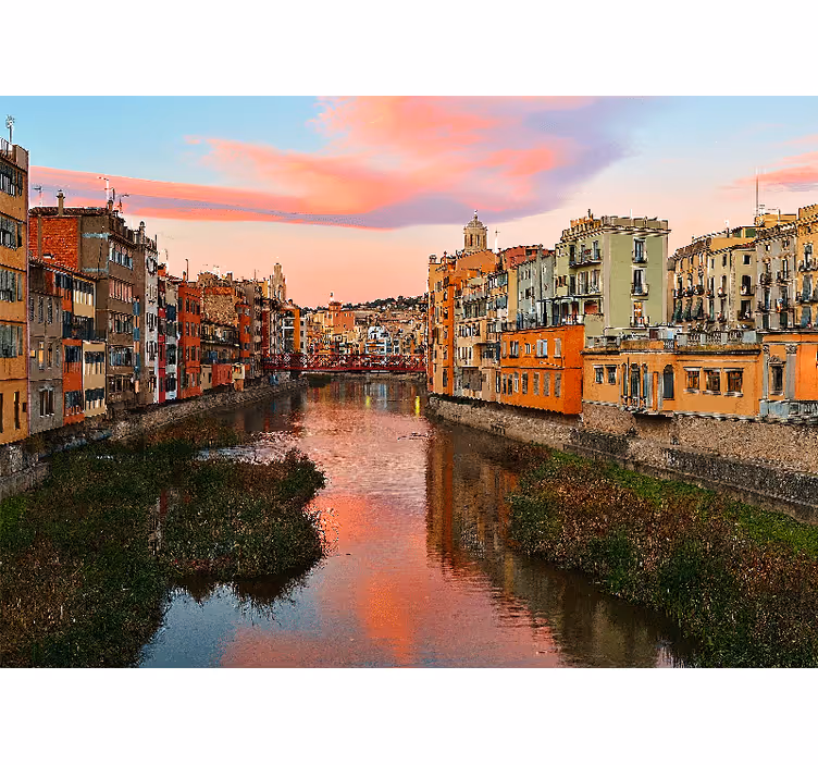 Girona nehri günbatımı Şehir ve Ülke duvar resim - TenStickers