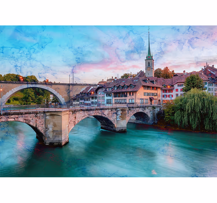 Bern köprüsü manzarası şehir ve ülke duvar resmi - TenStickers